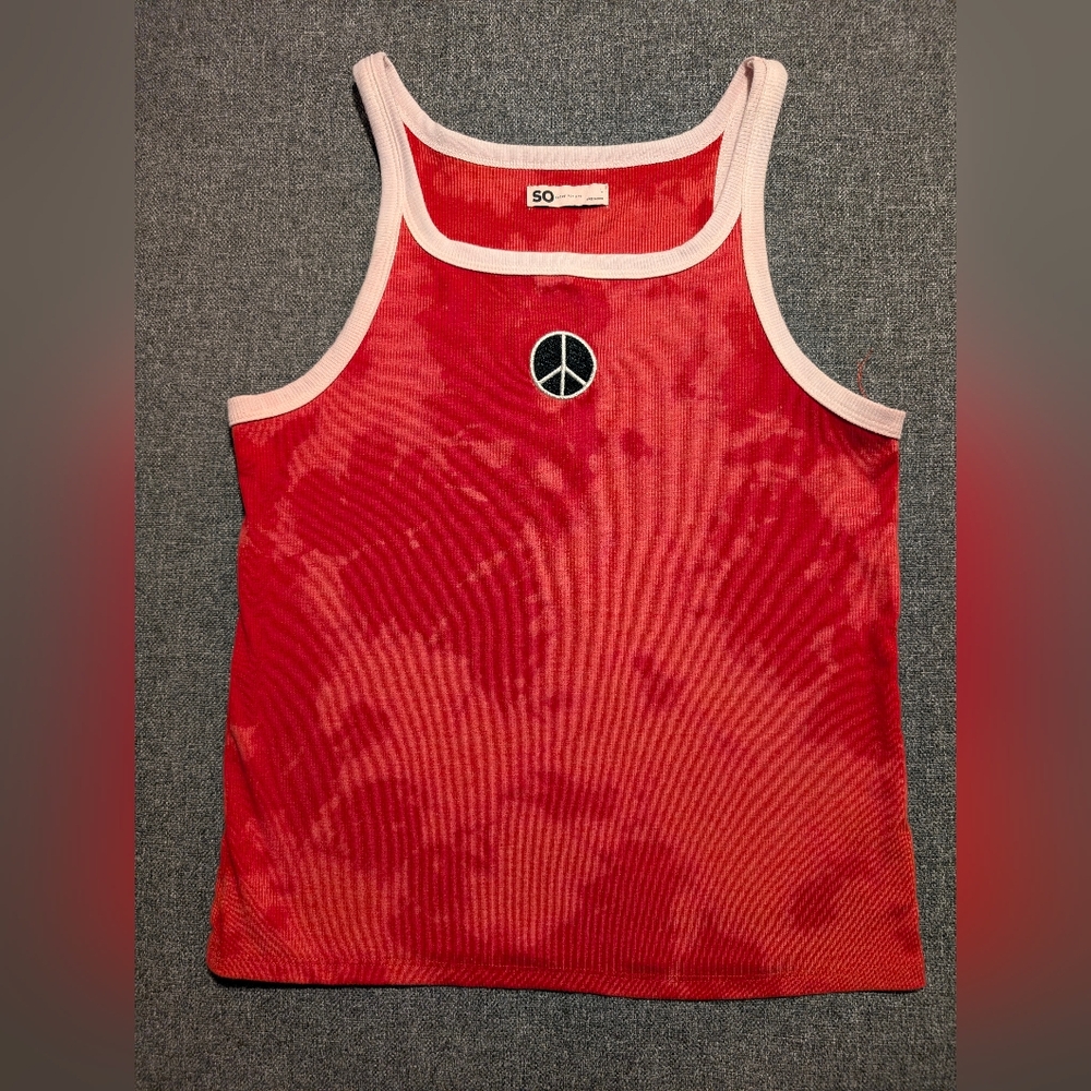 Custom Bleach Tie-Dye SO Ribbed Tank Top w/ Peace Sign – Size L